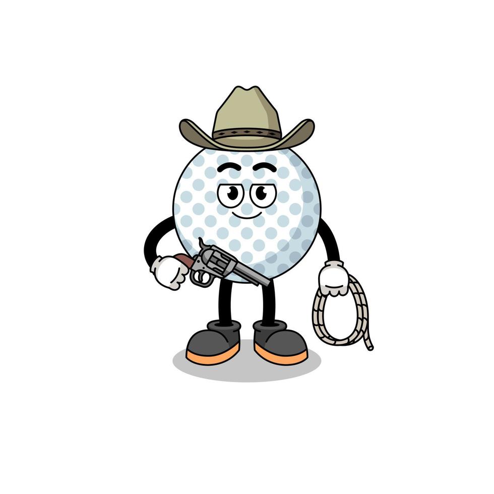 mascota de personaje de pelota de golf como vaquero vector