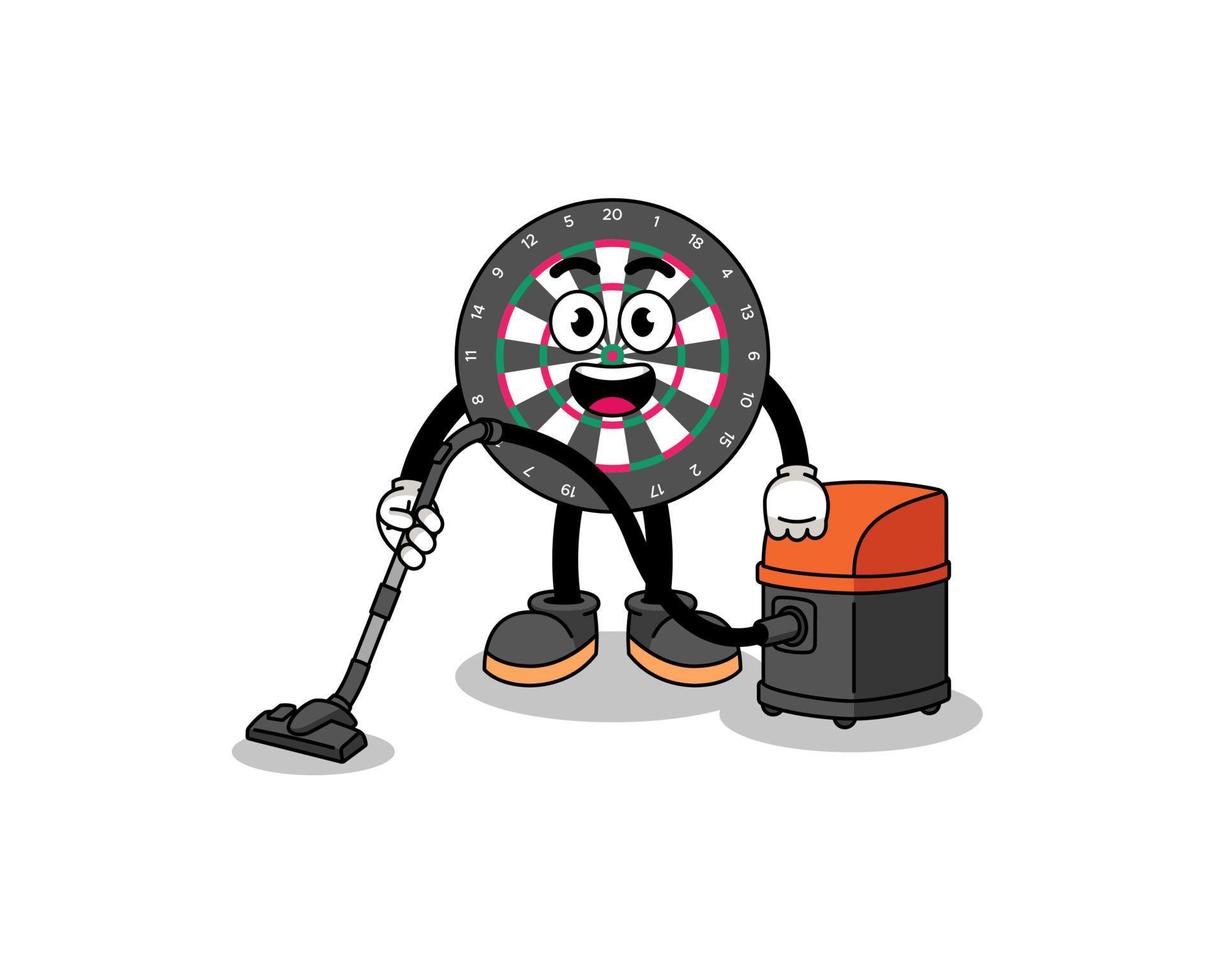 Character mascot of dart board holding vacuum cleaner vector