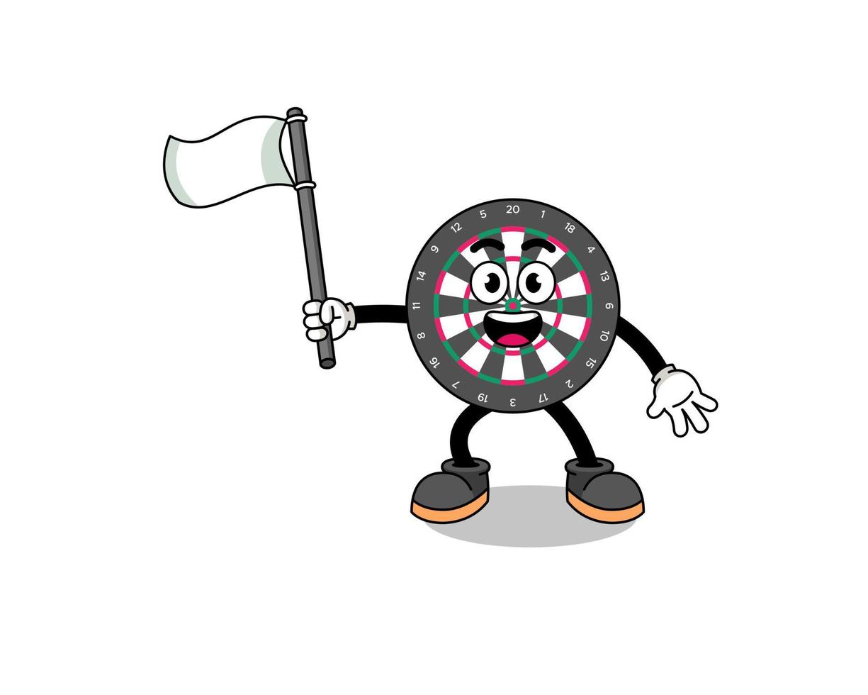 Cartoon Illustration of dart board holding a white flag vector