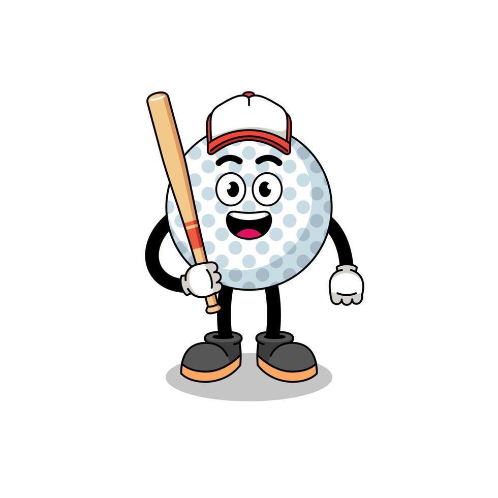 caricatura de mascota de pelota de golf como jugador de béisbol vector