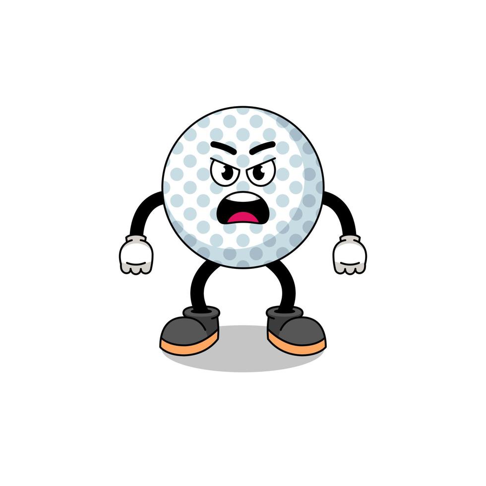 golf ball cartoon illustration with angry expression vector