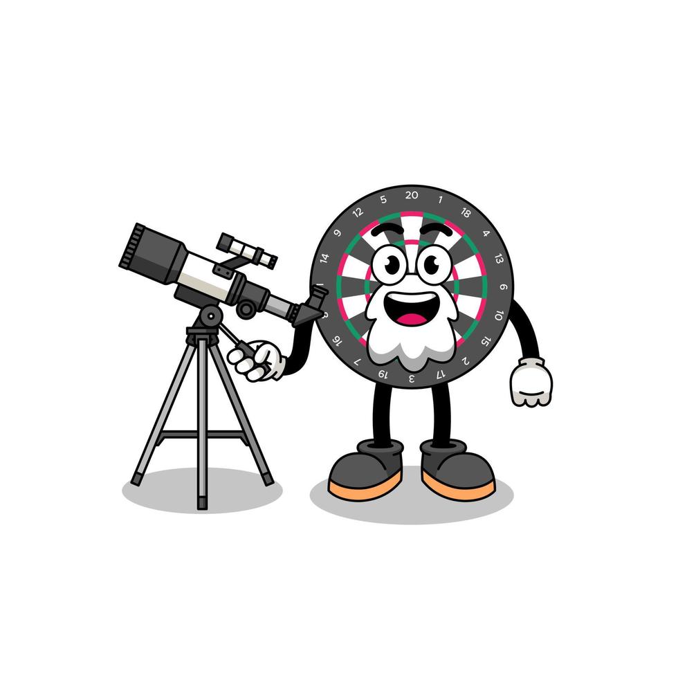 Illustration of dart board mascot as an astronomer vector