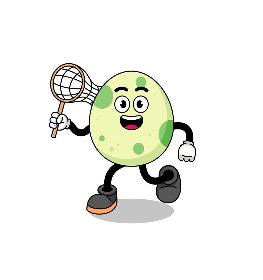 Cartoon of spotted egg catching a butterfly vector