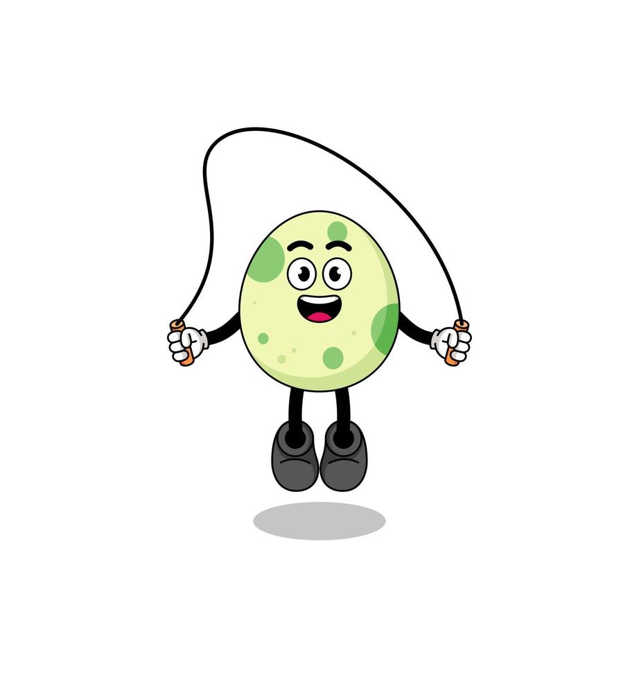 spotted egg mascot cartoon is playing skipping rope vector