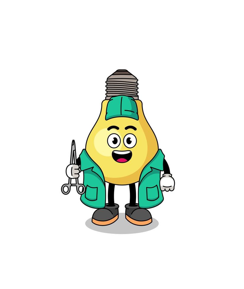 Illustration of light bulb mascot as a surgeon vector