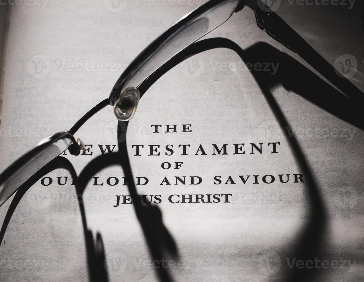 Close up of old Holy bible photo