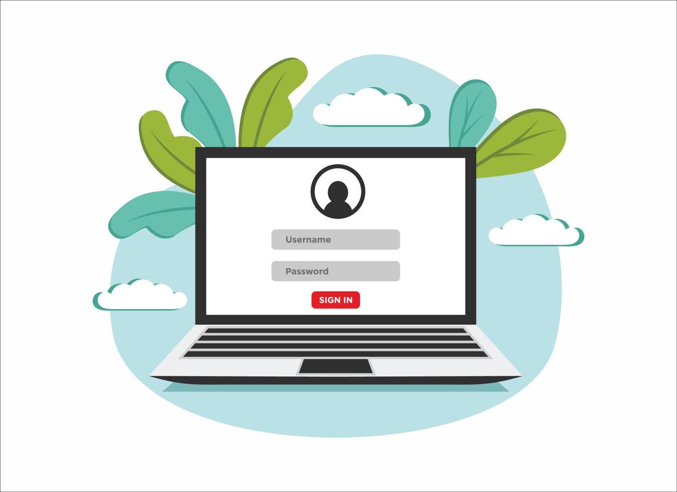 laptop computer with padlock and password security access or verification code notification, flat vector illustration