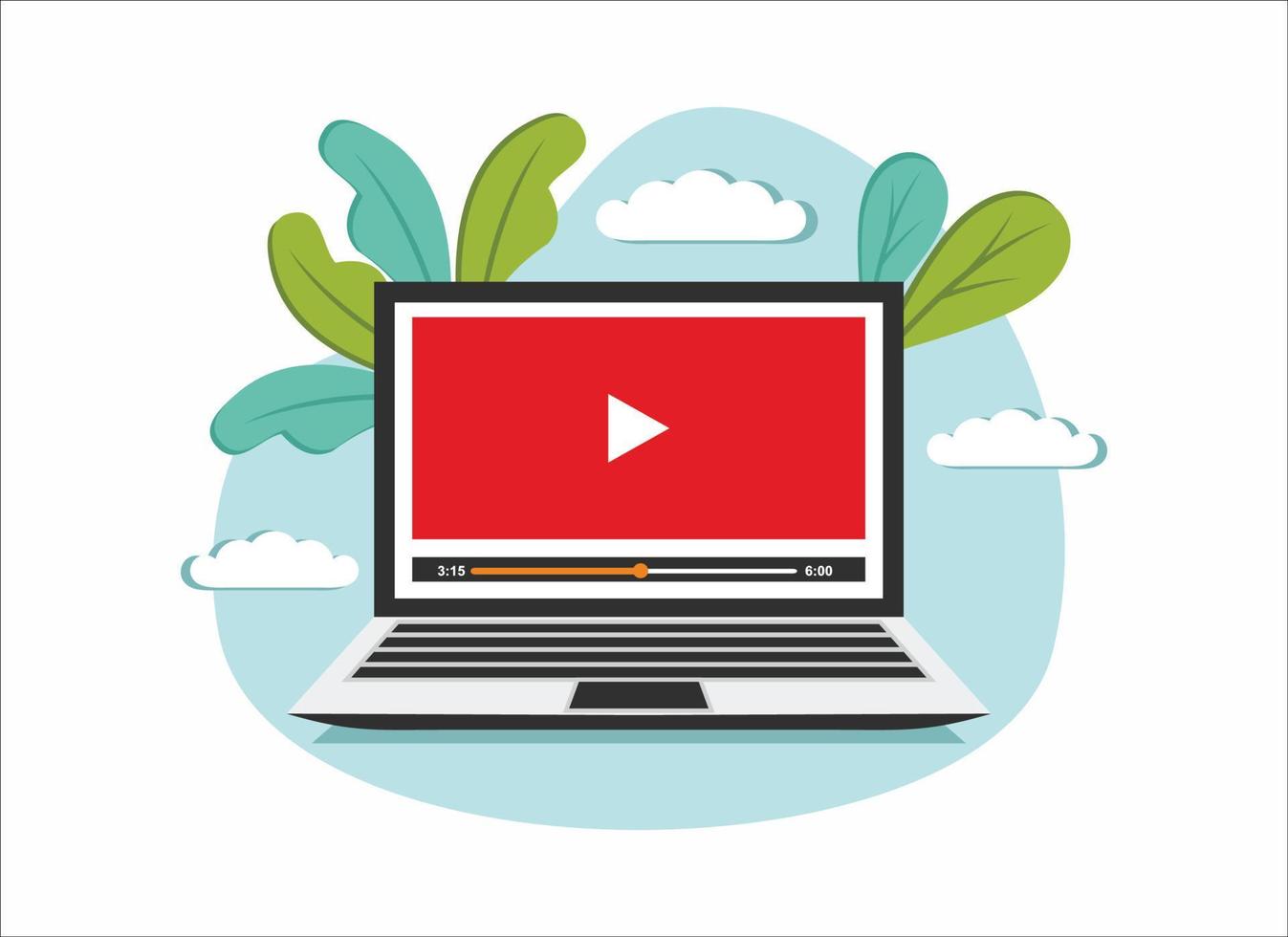 video media player icon on laptop computer concept, flat vector illustration