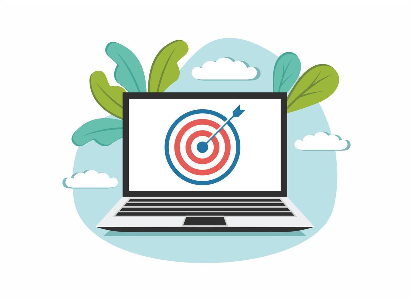 Laptop monitor screen and dart arrow target vector illustration business concept