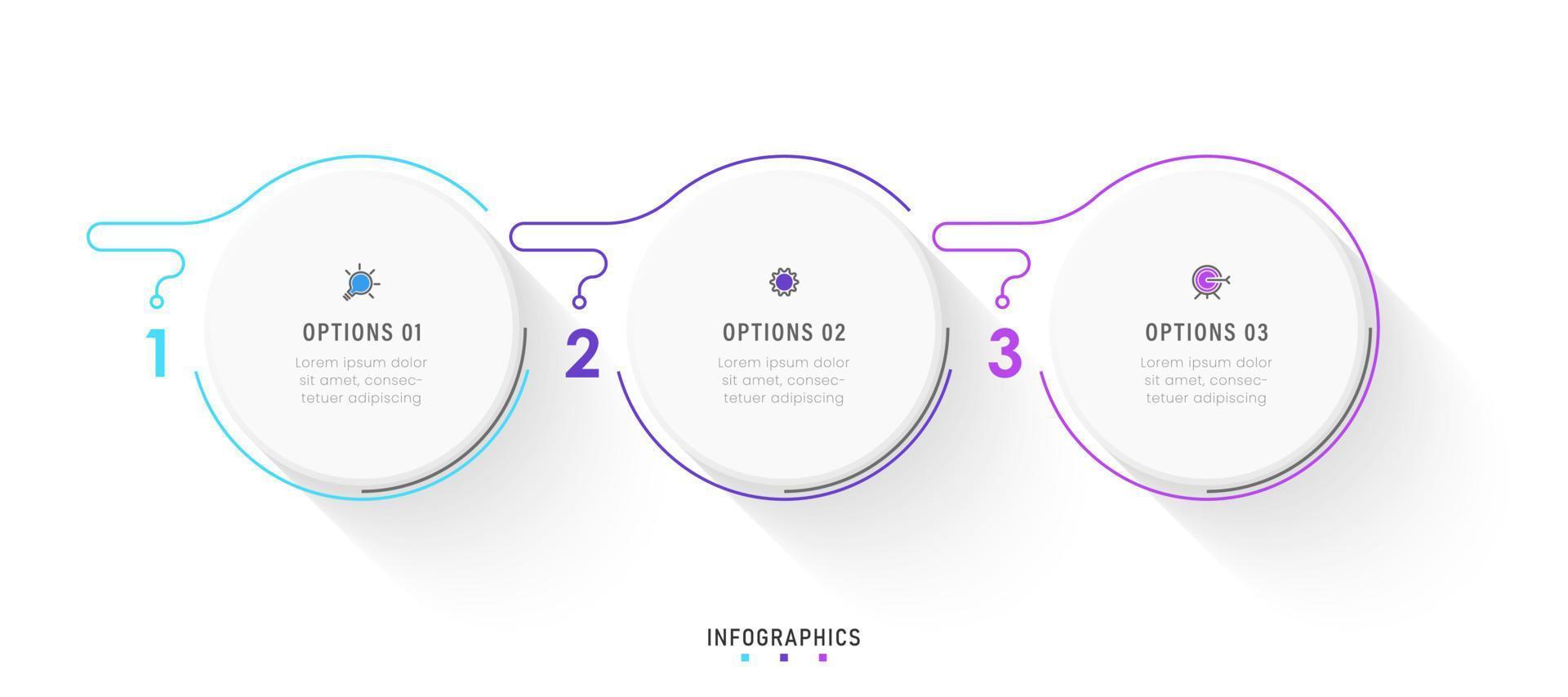 plantilla de diseño de etiquetas infográficas vectoriales con iconos y 3 opciones o pasos. se puede utilizar para diagramas de proceso, presentaciones, diseño de flujo de trabajo, banner, diagrama de flujo, gráfico de información. vector