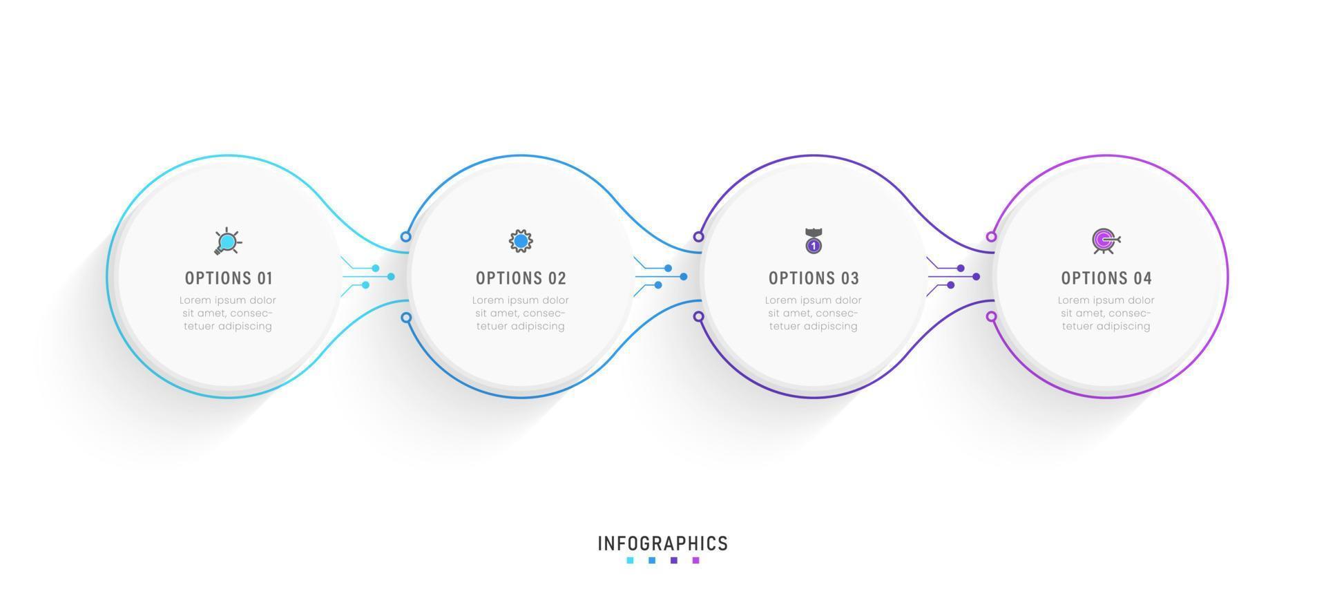 plantilla de diseño de etiquetas infográficas vectoriales con iconos y 4 opciones o pasos. se puede utilizar para diagramas de proceso, presentaciones, diseño de flujo de trabajo, banner, diagrama de flujo, gráfico de información. vector