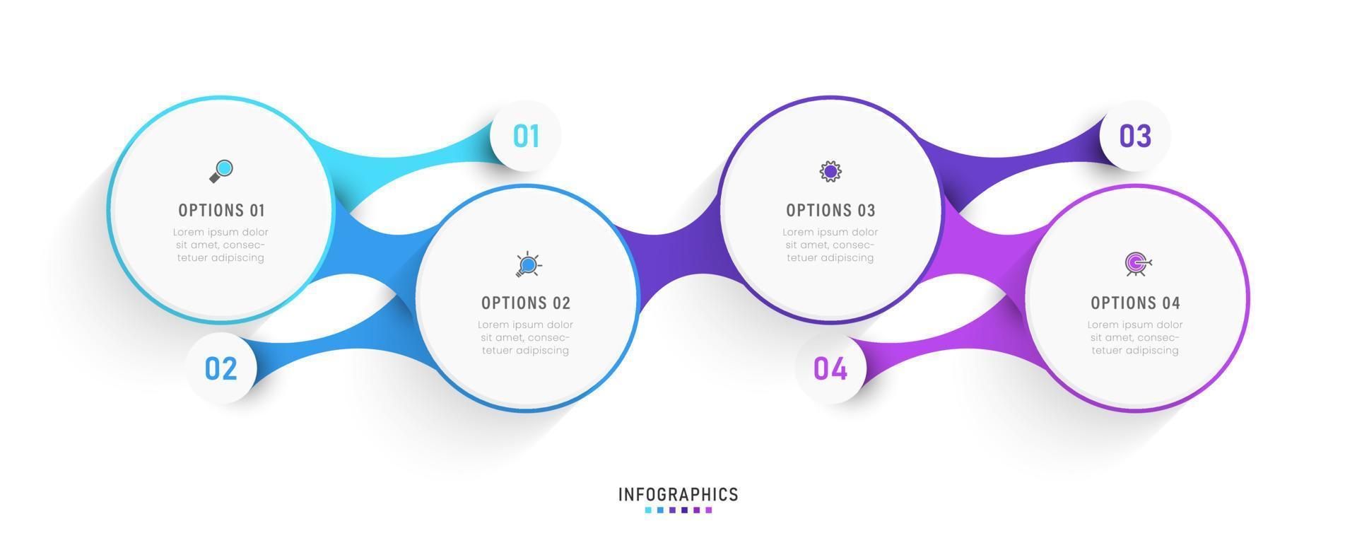 plantilla de diseño de etiquetas infográficas vectoriales con iconos y 4 opciones o pasos. se puede utilizar para diagramas de proceso, presentaciones, diseño de flujo de trabajo, banner, diagrama de flujo, gráfico de información. vector