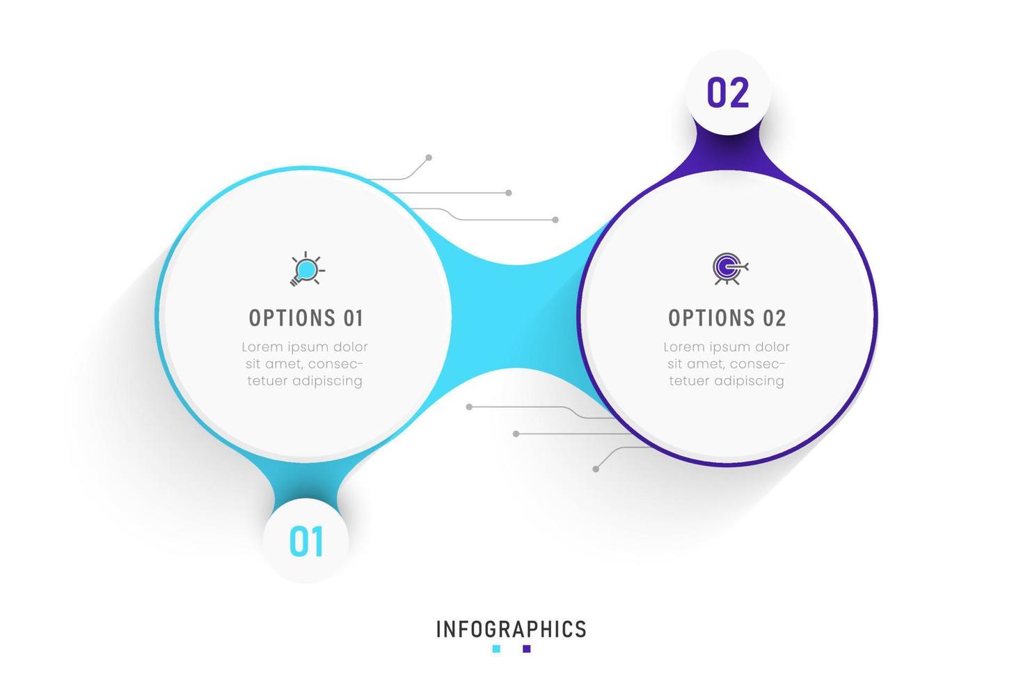 plantilla de diseño de etiquetas infográficas vectoriales con iconos y 2 opciones o pasos. se puede utilizar para diagramas de proceso, presentaciones, diseño de flujo de trabajo, banner, diagrama de flujo, gráfico de información. vector