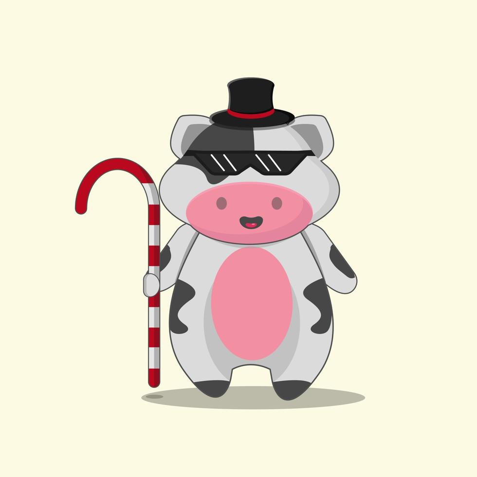 Cow With Magician style, Mascot, Icon. vector