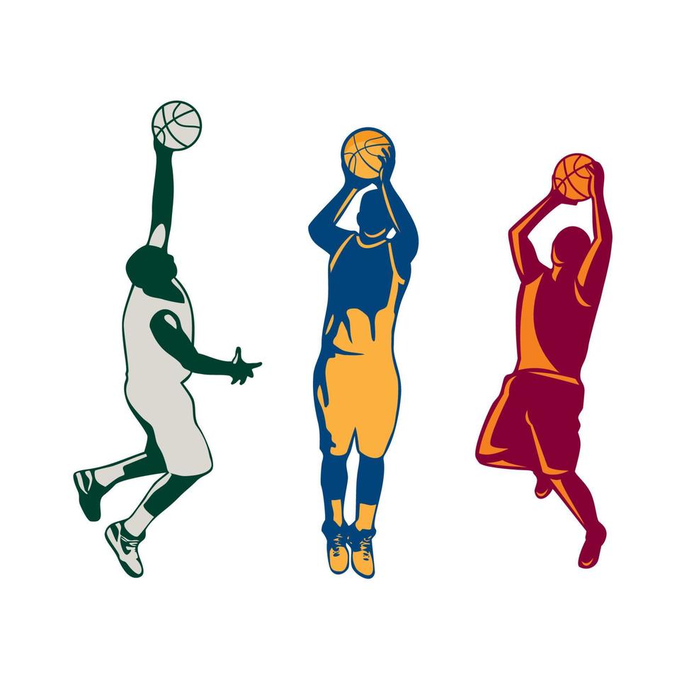 jugador de baloncesto disparando colección retro vector