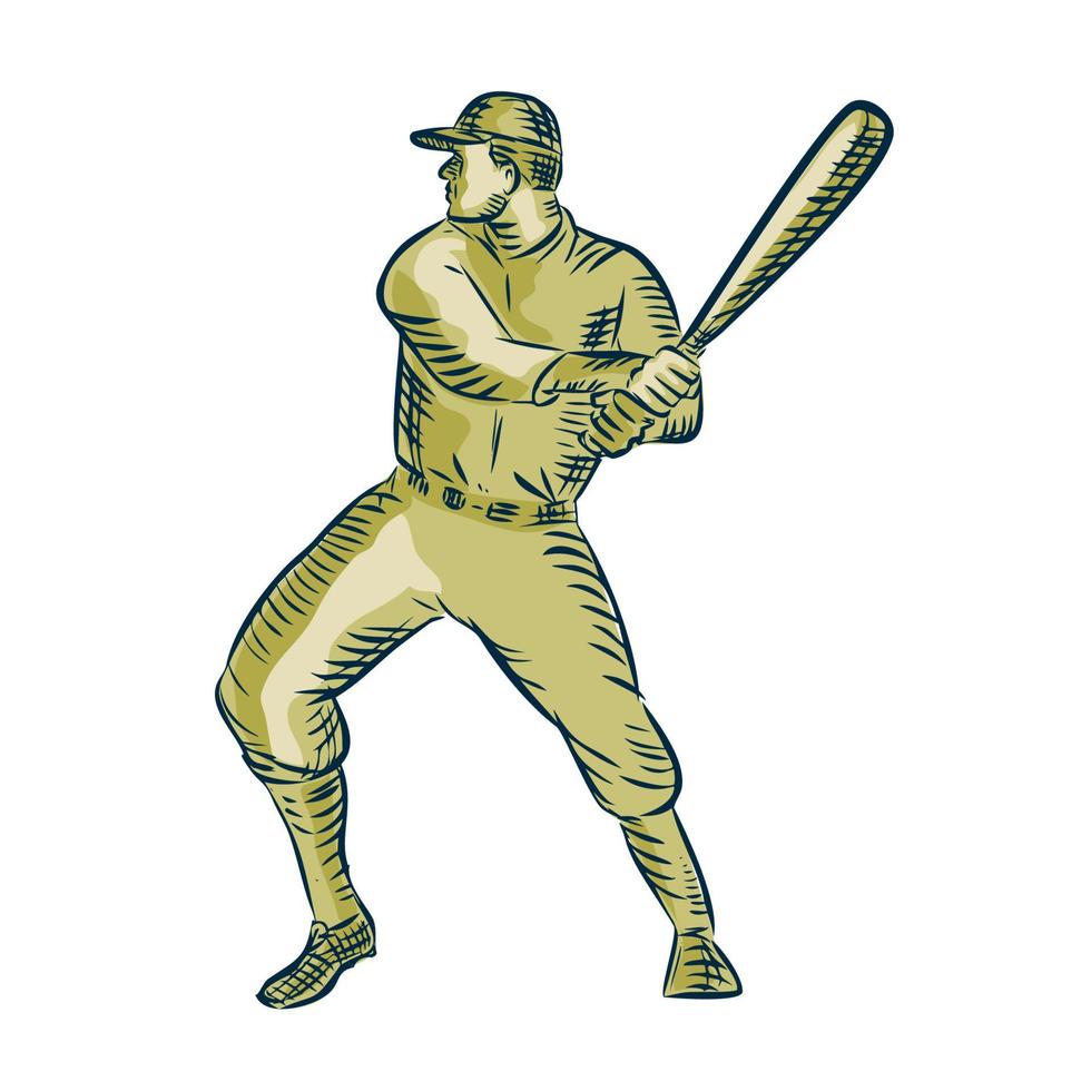jugador de béisbol rebozado bateo grabado vector