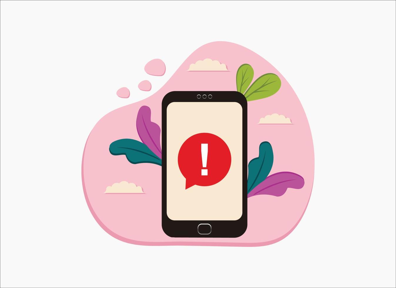 Alert message handphone notification. Danger error alerts, laptop virus problem or insecure messaging spam problems notifications. vector illustration.