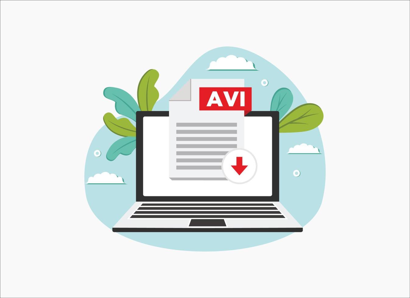 Download AVI Icon File With Label On Laptop Screen. Downloading.