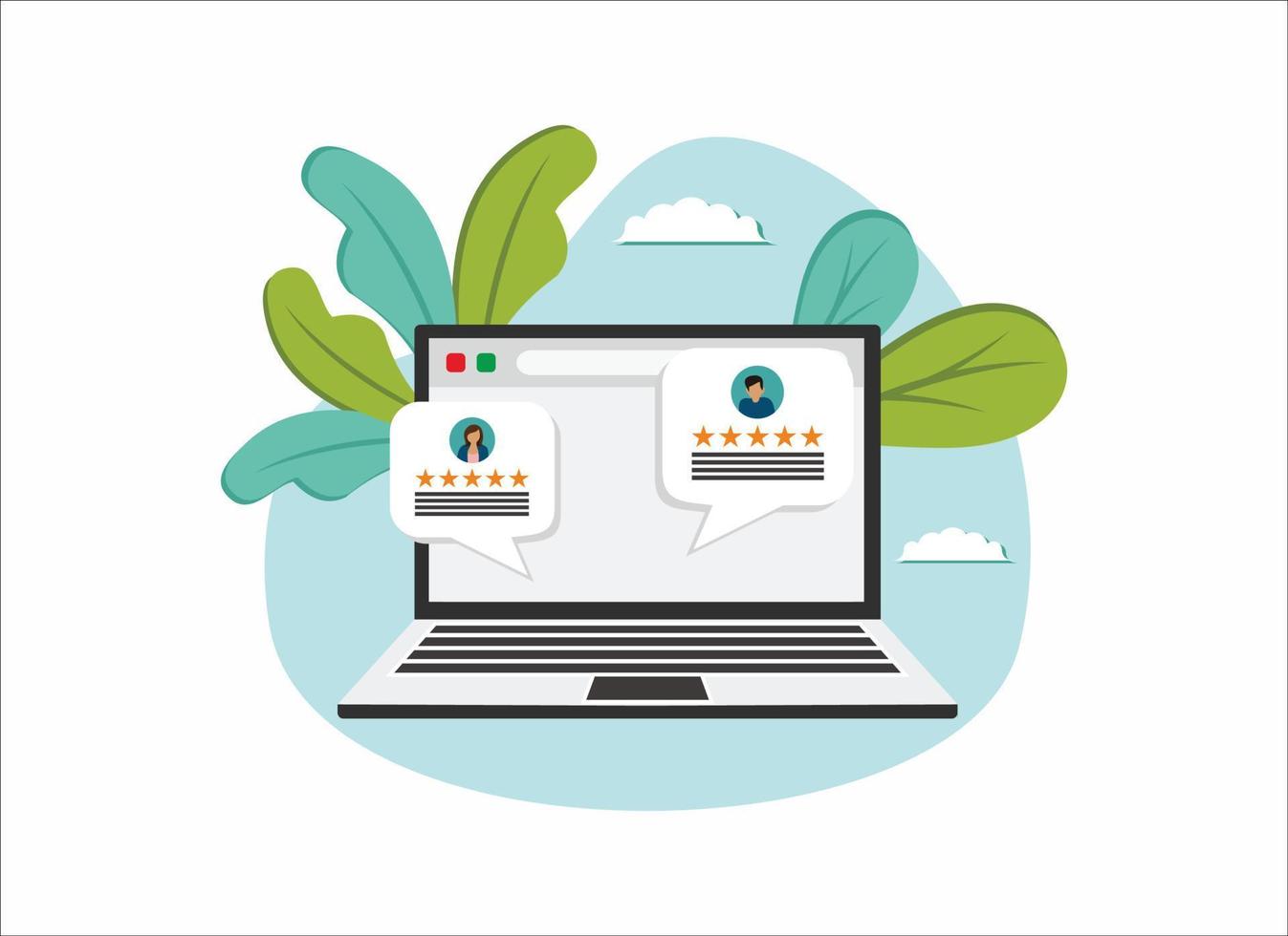 online chatting on laptop computer concept, man and woman connecting together and work from anywhere, flat vector illustration