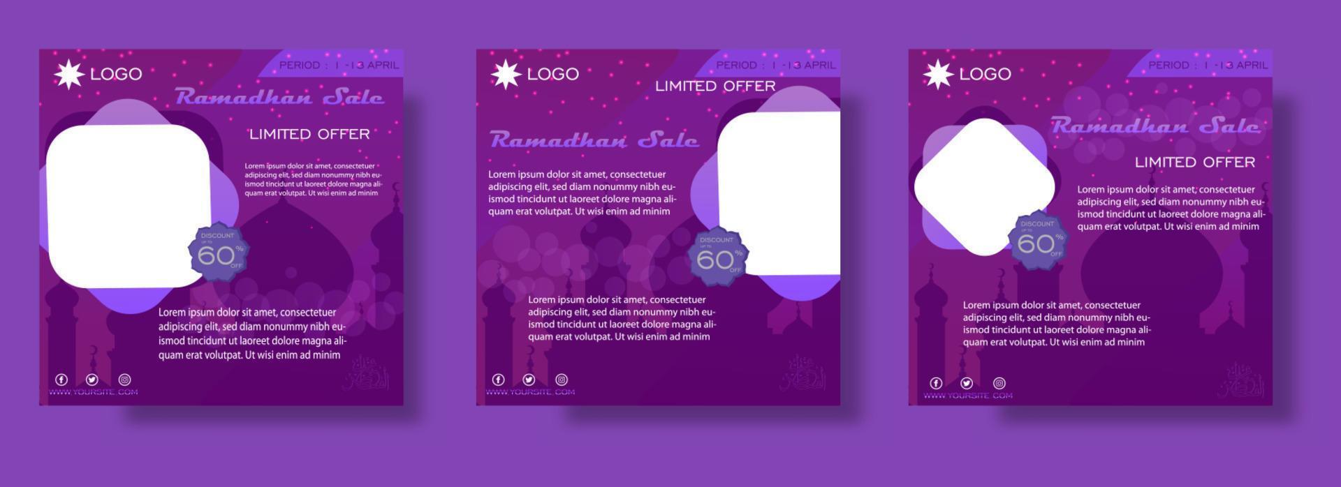 Beautiful purple ramadan sale social media template vector