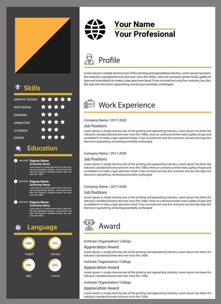 Modern resume or cv template vector