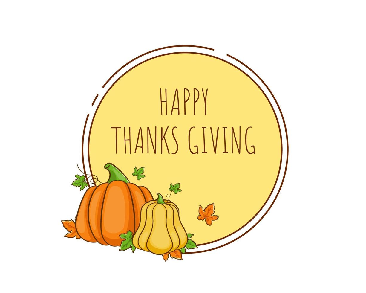 Hand drawn thanksgiving card template cartoon. Vector art illustration