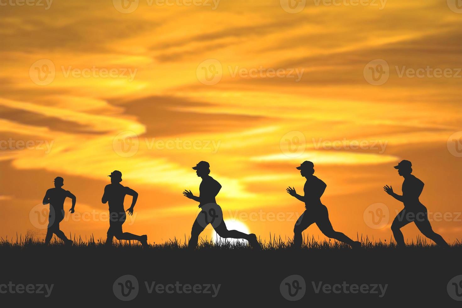 men's silhouette I am jogging to stay healthy in the evening. Men exercise by running. health care concept photo