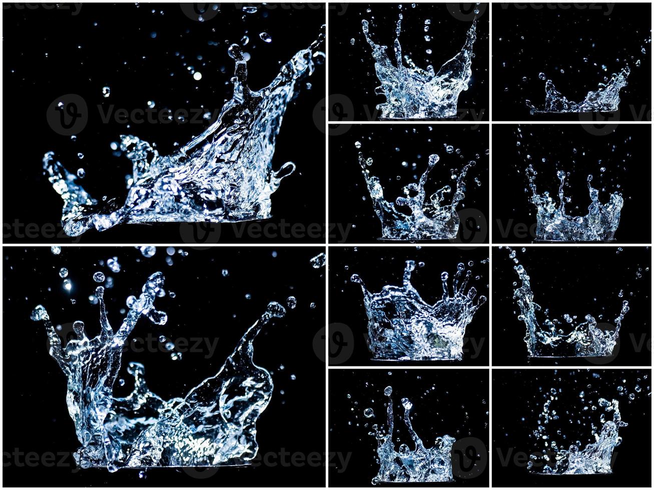 Splashing water on a black background. water droplets scattered on a black background photo