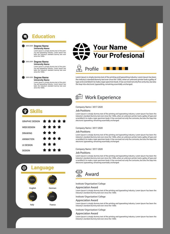 Modern resume or cv template vector