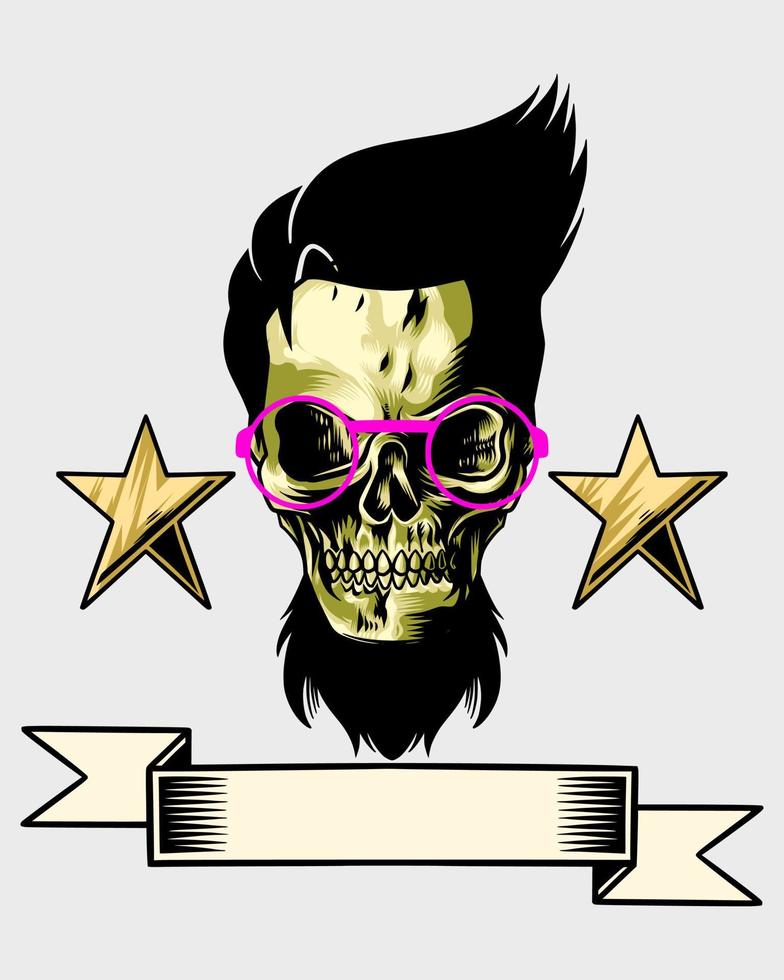 cool hair and beard skull logo vector