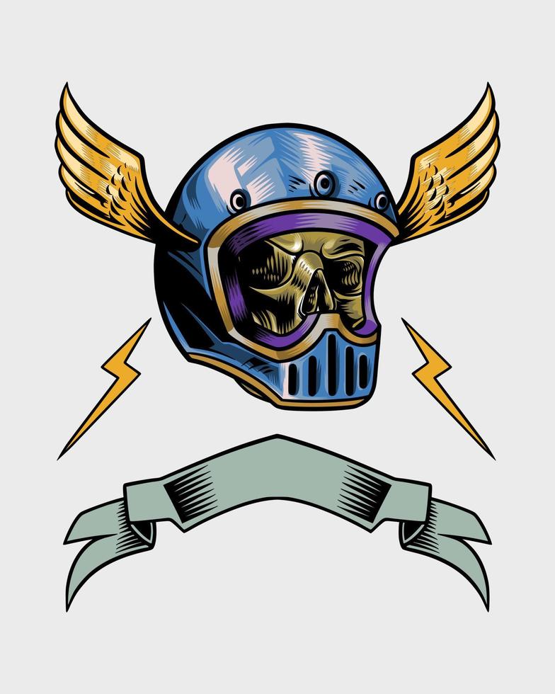 skull helmet illustration with wings vector