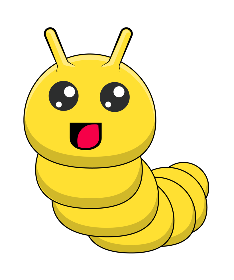 funny yellow caterpillar with emotional face smile. cartoon of caterpillar png