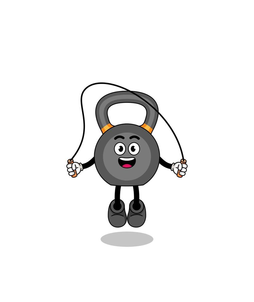 kettlebell mascot cartoon is playing skipping rope vector