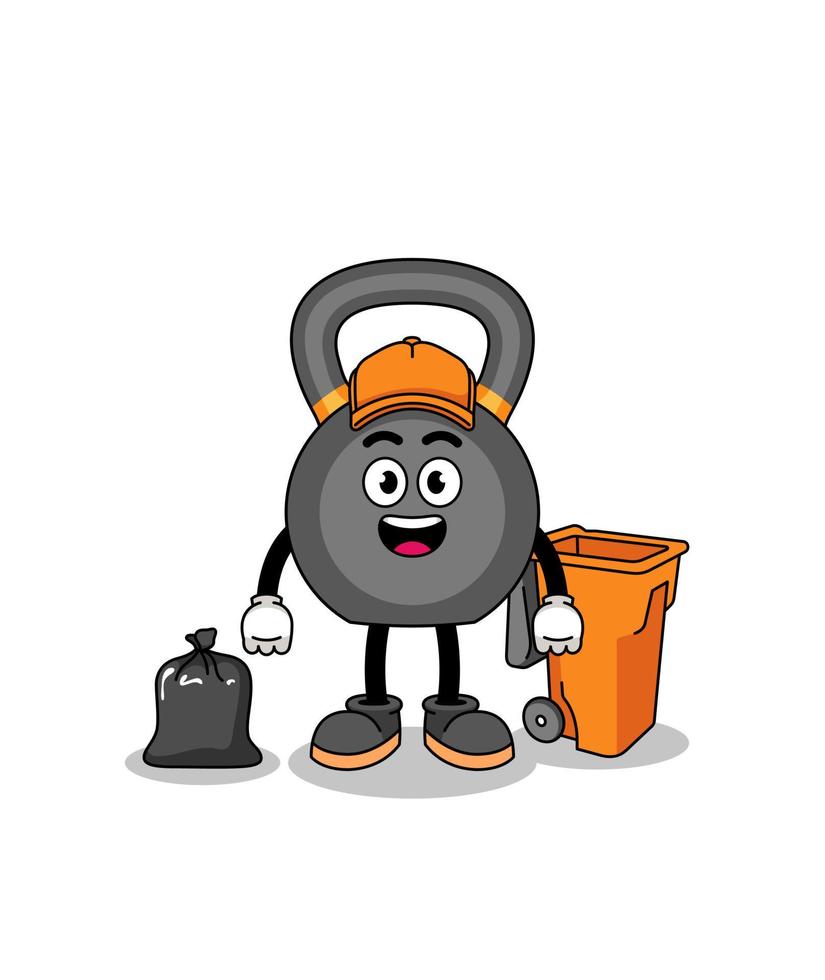 Illustration of kettlebell cartoon as a garbage collector vector