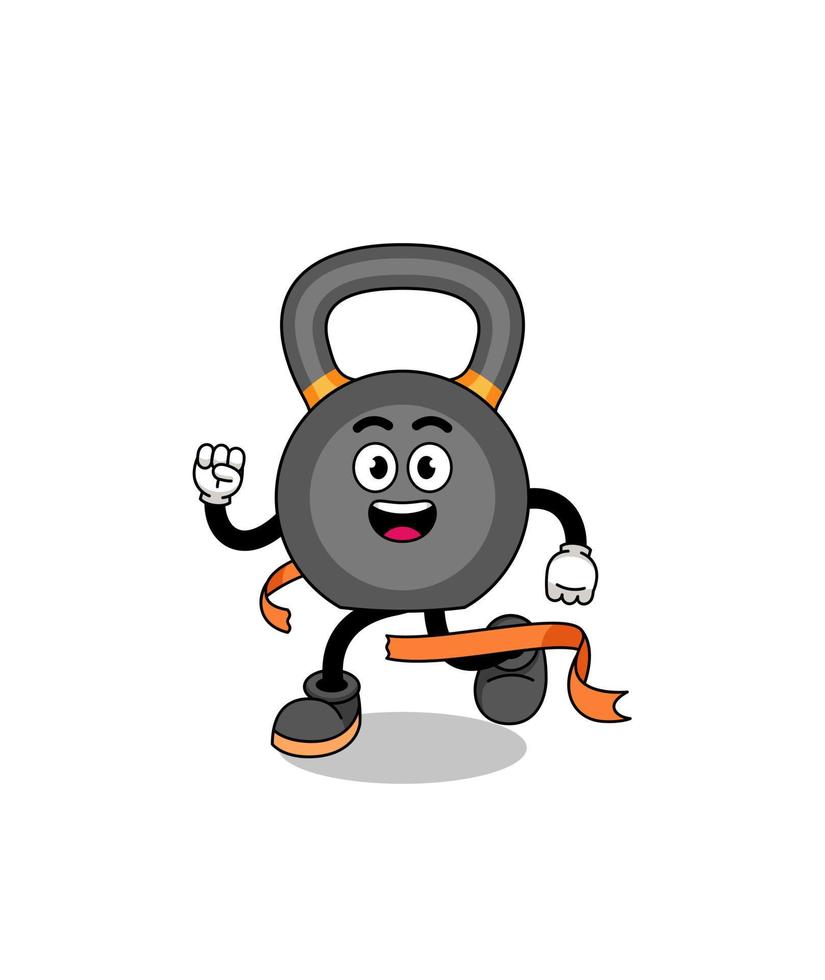 Mascot cartoon of kettlebell running on finish line vector