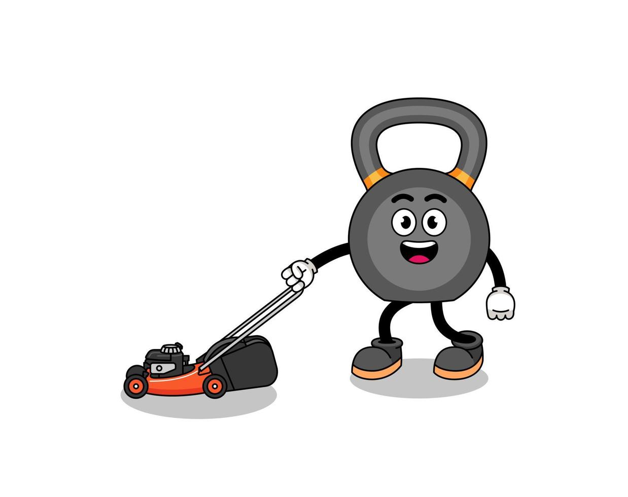 kettlebell illustration cartoon holding lawn mower vector