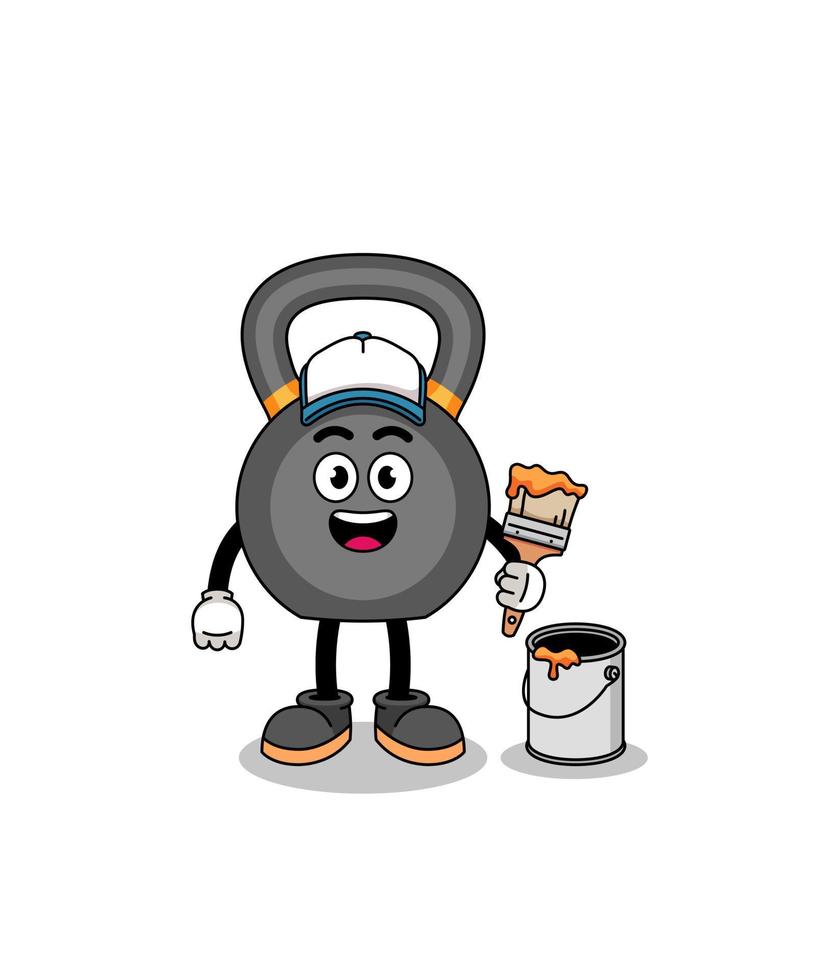 Character mascot of kettlebell as a painter vector