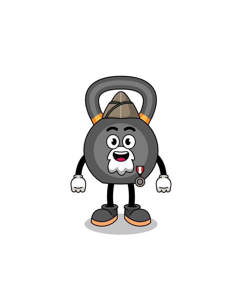 Character cartoon of kettlebell as a veteran vector
