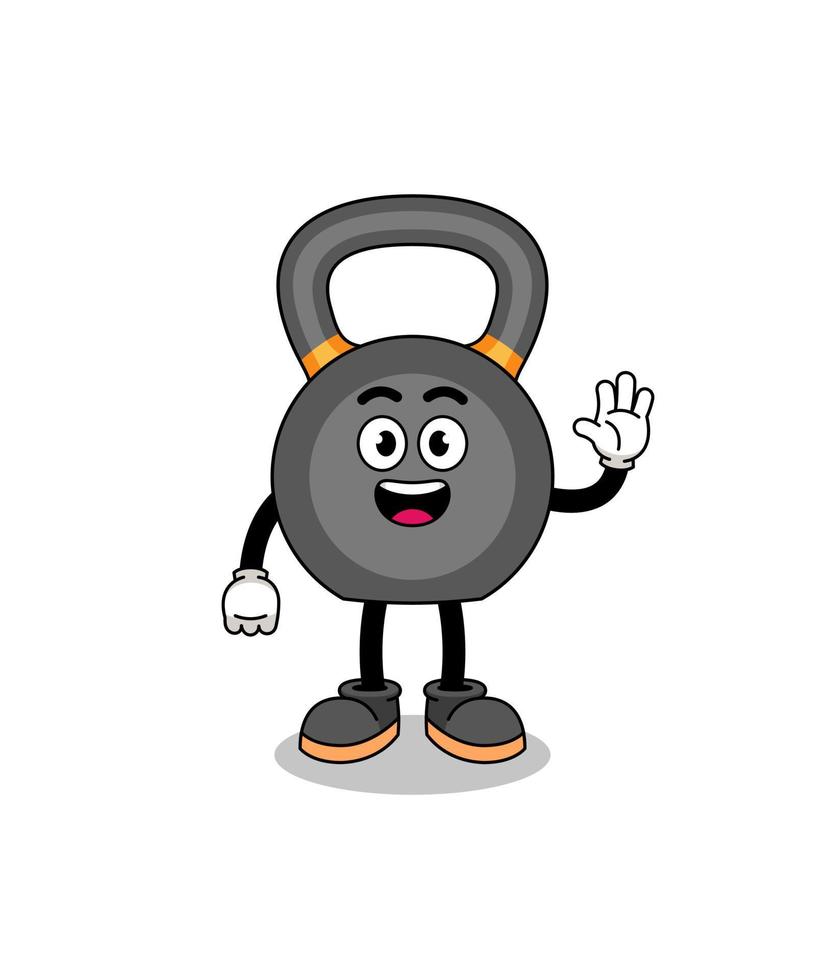 kettlebell cartoon doing wave hand gesture vector