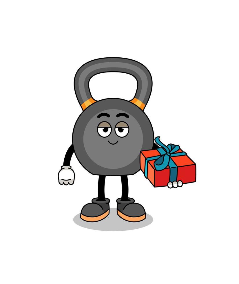 kettlebell mascot illustration giving a gift vector