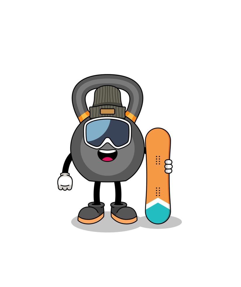 caricatura de la mascota del jugador de snowboard con pesas rusas vector