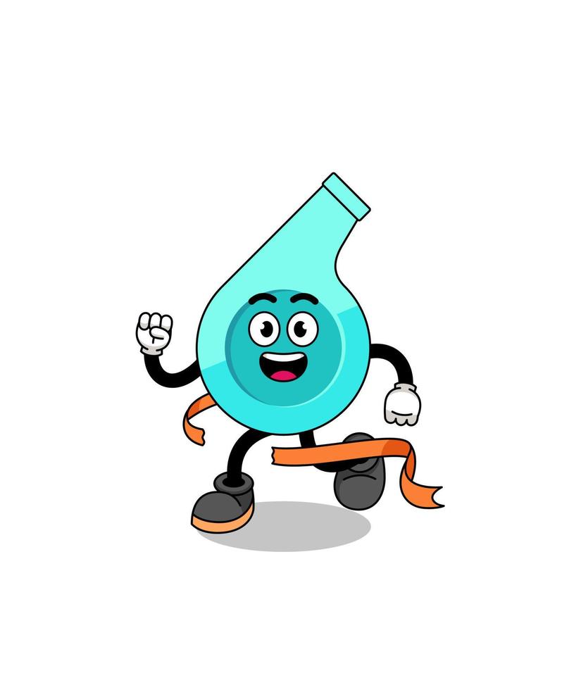 Mascot cartoon of whistle running on finish line vector