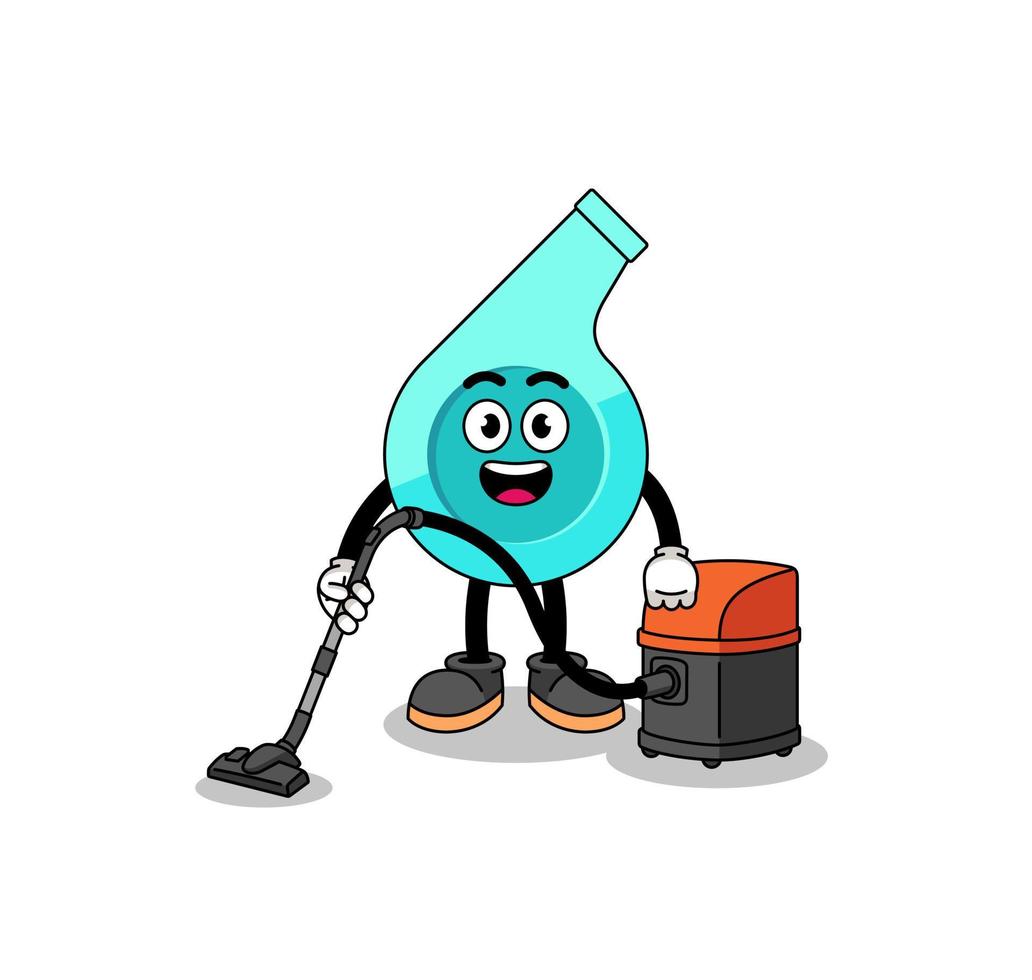 Character mascot of whistle holding vacuum cleaner vector