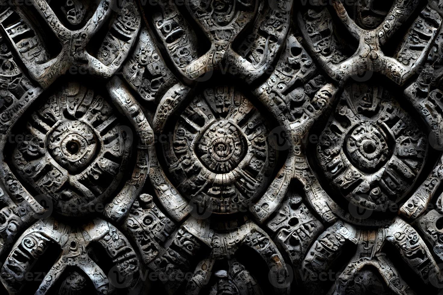 antiguo muro de piedra azteca tallado textura y fondo, arte generado por redes neuronales foto