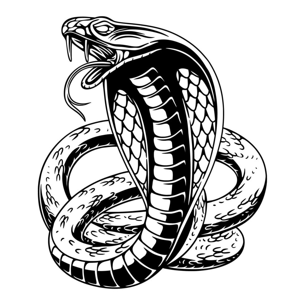 vector design angry cobra with circle background black and white illustration