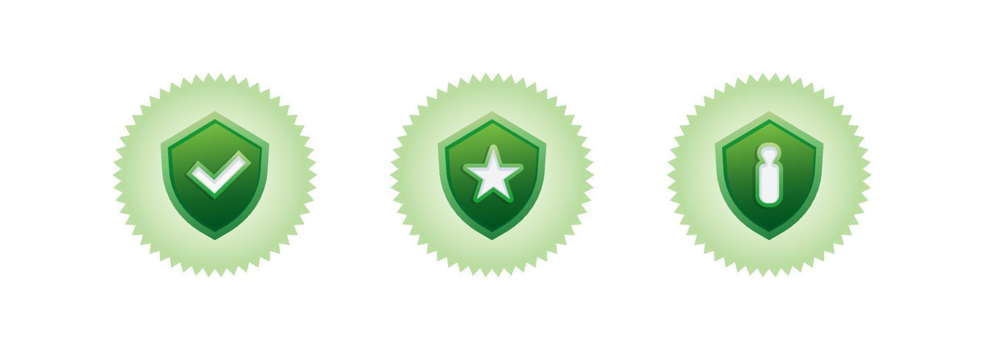 green recommended secured verified logo shield with checklist lock and star isolated badge illustration vector