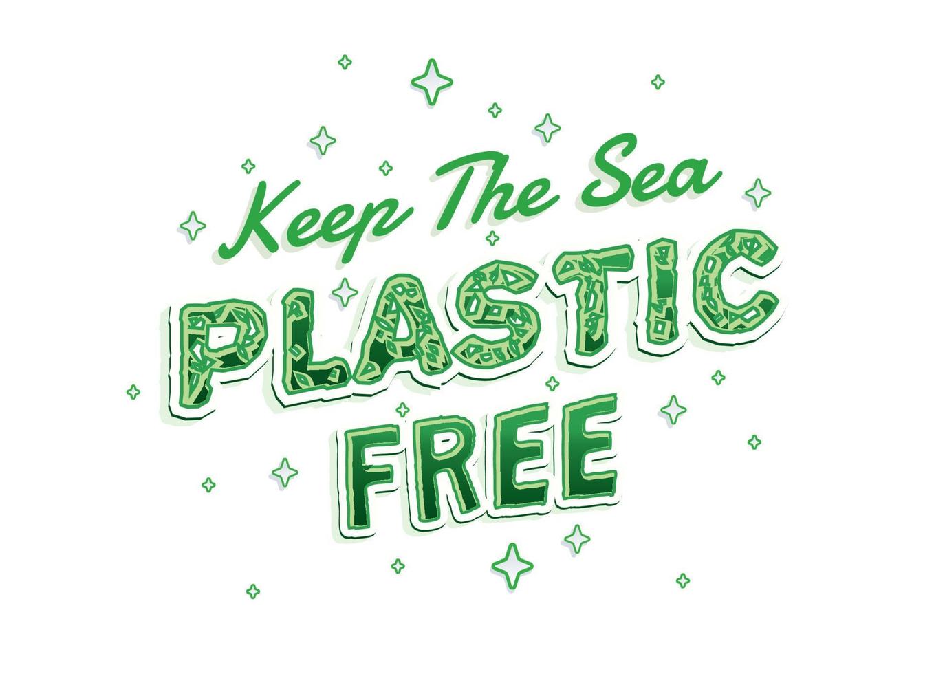 plastic Free. Green fresh and bold Typography Quote for earth day with winkle star vector