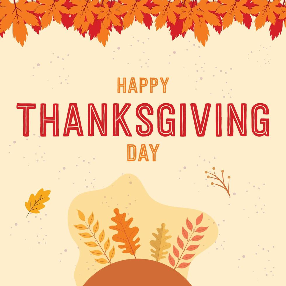 Happy thanksgiving day text minimal background with dry fall leaves vector illustration.