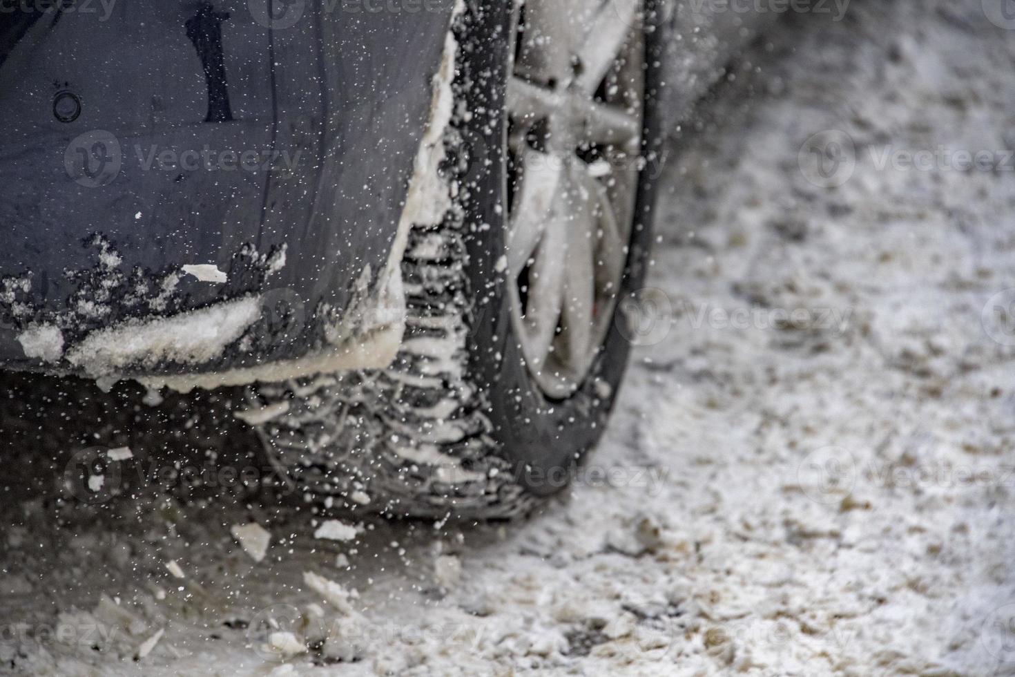 winter snow tire of car detail photo
