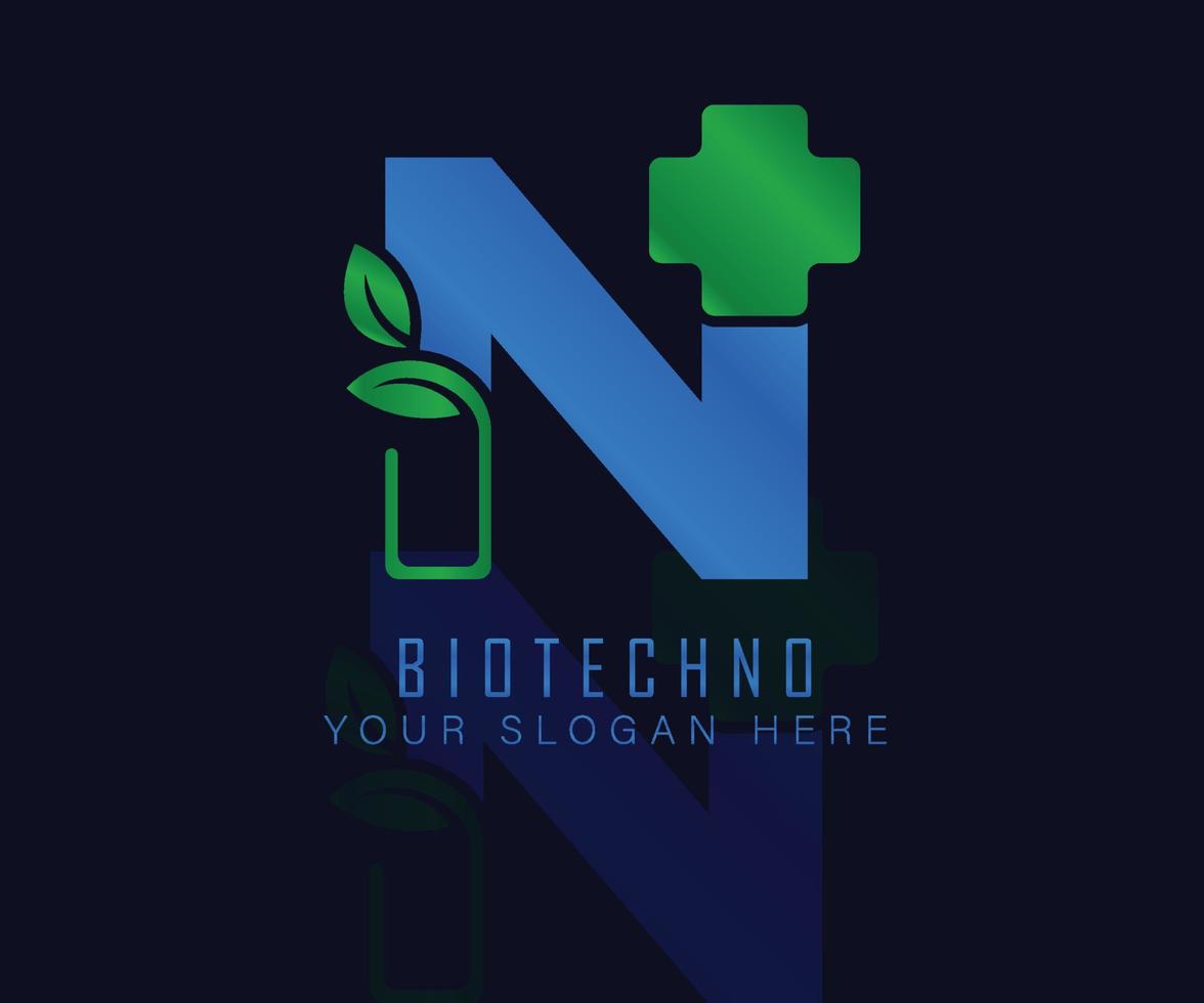 Biotech logo with herbal leaf letter N. Herbal logo vecktor template. medical herbal logo. vector